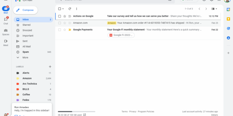 Hands-on: a nova barra lateral do Gmail parece um grande banner do Google Chat