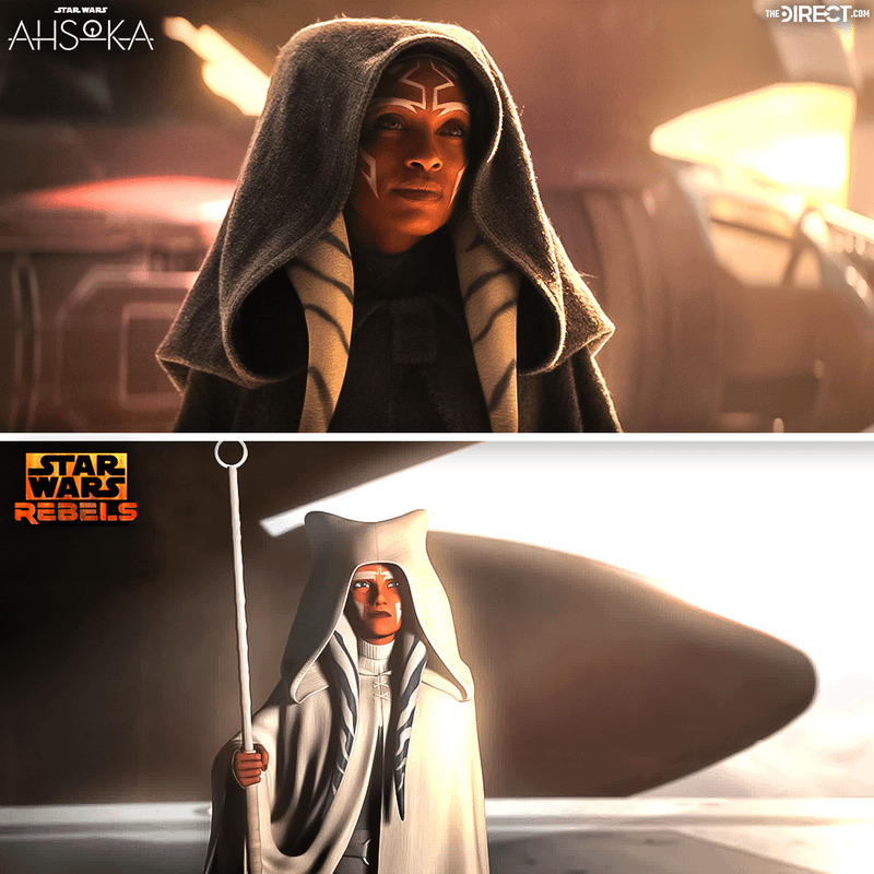 Comparação de Ahsoka em animação e live action