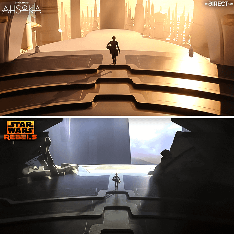 Comparação de cenas de Star Wars Rebels e Ahsoka