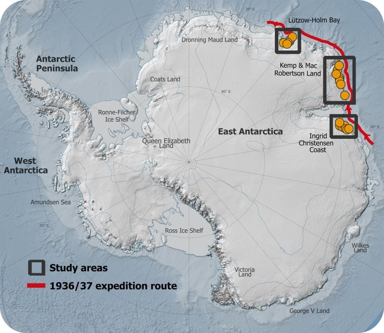 Mapa da expedição histórica à Antártida