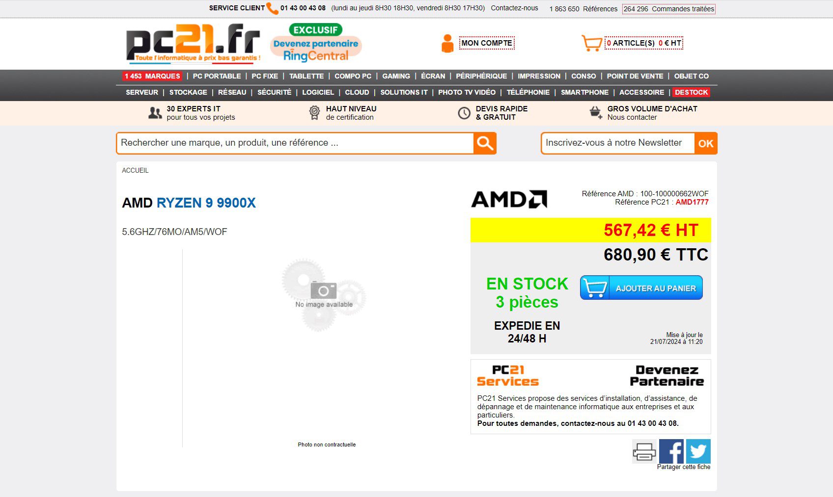 Ryzen 9900X PC21.fr