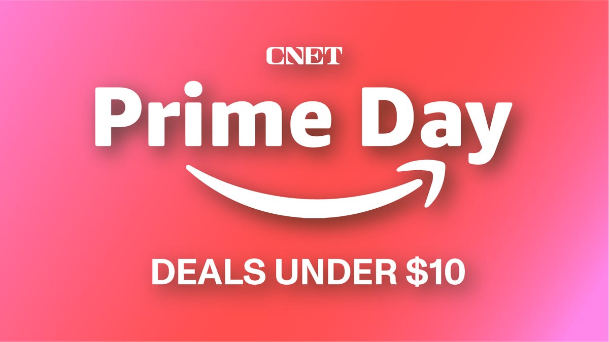 Texto: Prime Day da CNET oferece menos de US$ 10 em fundo vermelho