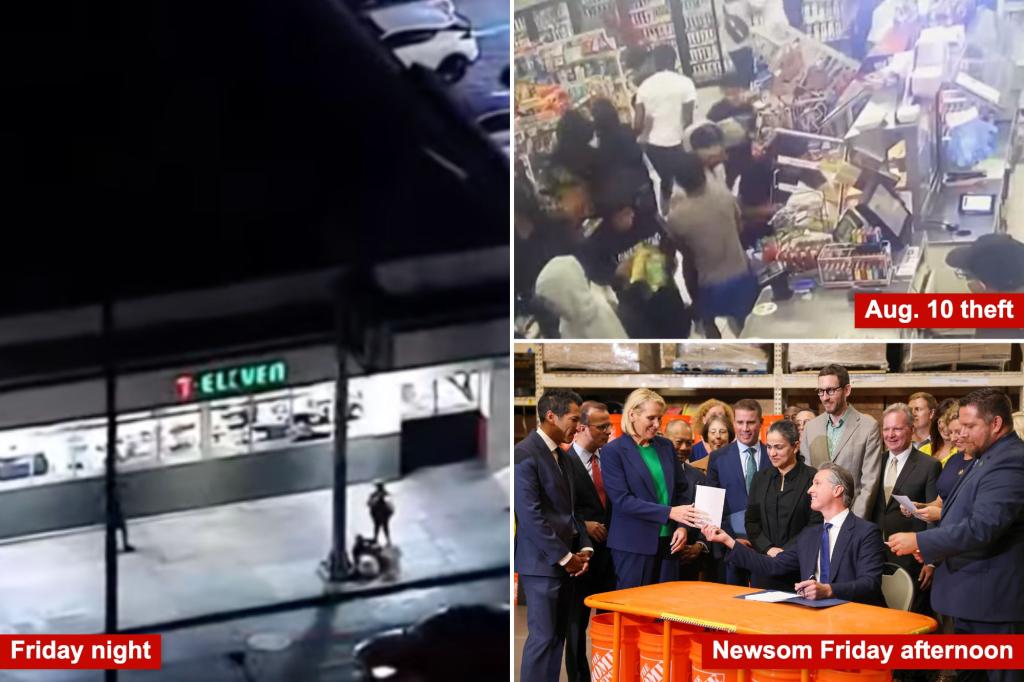 Ladrões na Califórnia atacam 3 lojas 7-Eleven em menos de 20 minutos depois que Gavin Newsom assinou um pacote “histórico” para reduzir crimes de roubo e furto.